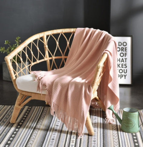 Fringed Knitted Small Blanket Napping Blanket Sofa Blanket