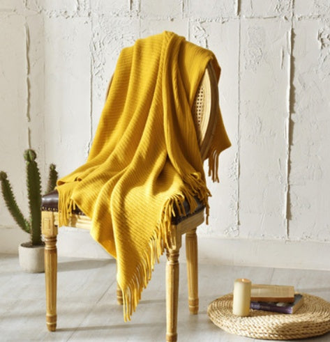 Fringed Knitted Small Blanket Napping Blanket Sofa Blanket