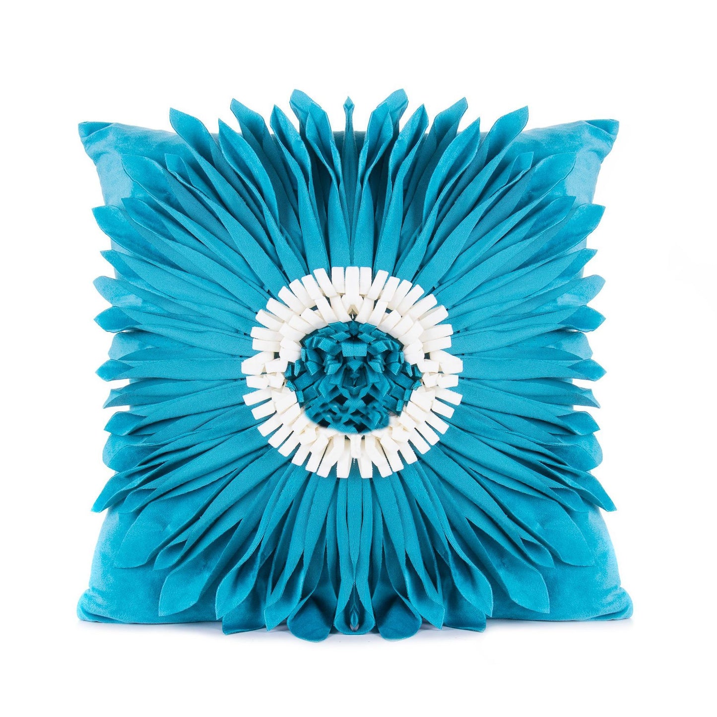 Fashion Modern Style White Throw Pillows Velvet Stitching 3D Chrysanthemum Cushion Waist Pillow Blue Cushion Case